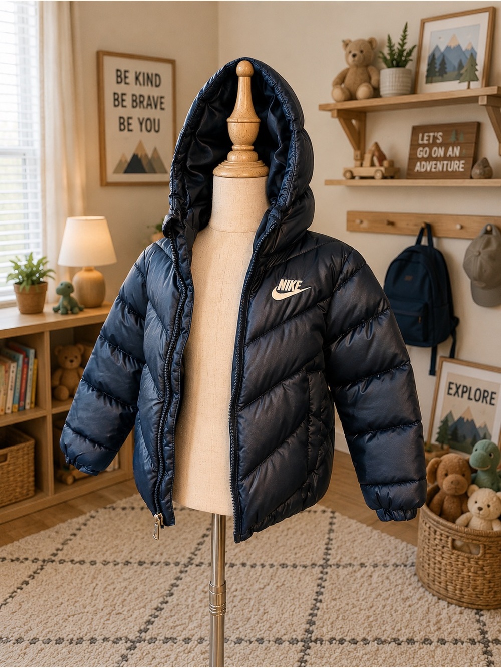 Nike Navy Blue Hooded Puffer Jacket Size 2T Toddler Winter Coat EUC